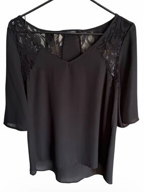 Women's Black Lace-Detail V-Neck Blouse